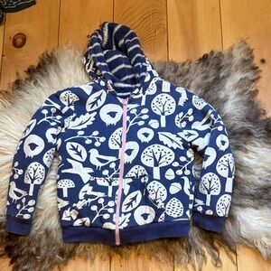 Mini Boden Kids Blue and White Patterned Hoodie reversible